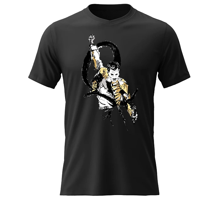 Pánské bavlněné tričko s potiskem - FREDDIE MERCURY - černé Pánské bavlněné tričko s potiskem - FREDDIE MERCURY - černé