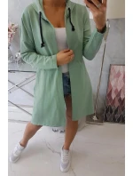 Tmavě mátový plášť s dlouhými zády