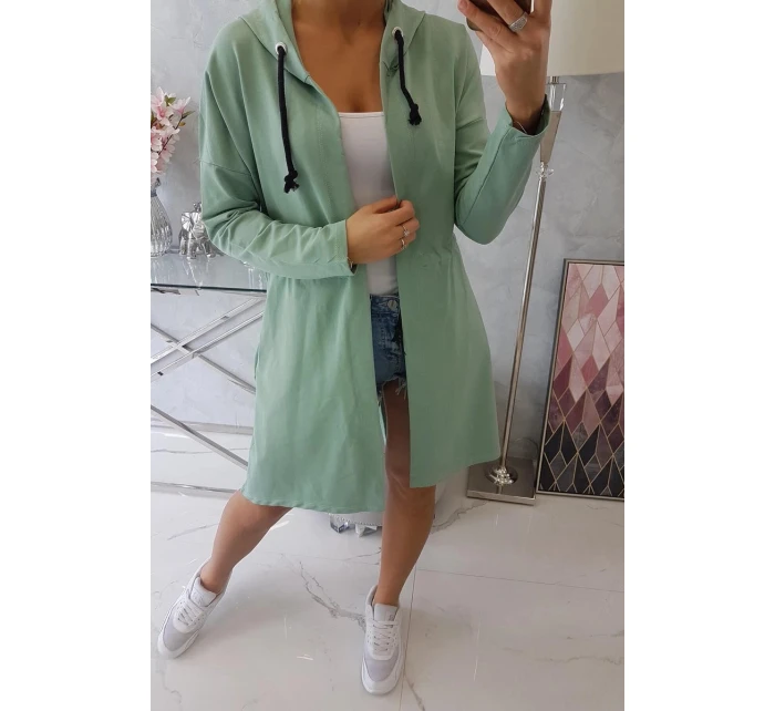 Tmavě mátový plášť s dlouhými zády