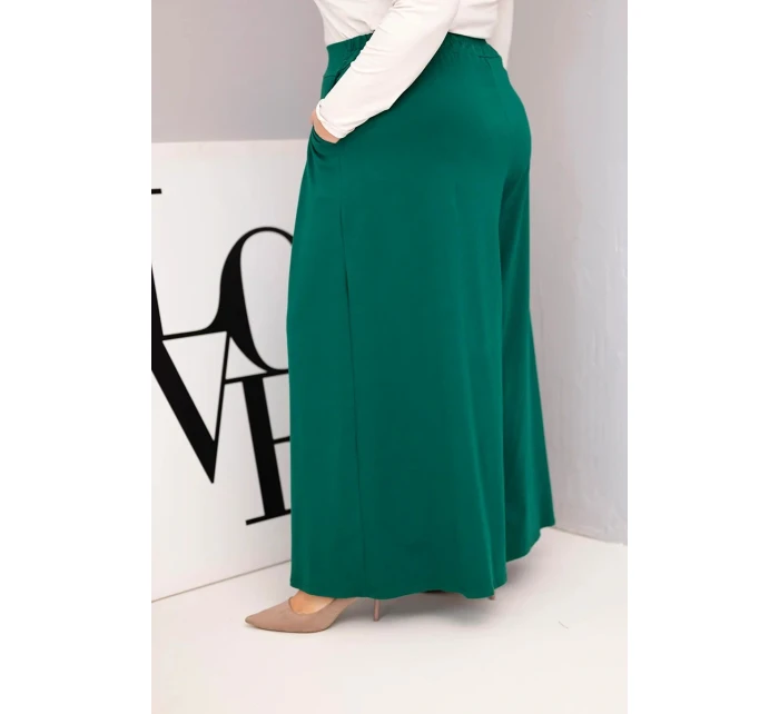 Dámské bavlněné kalhoty Plus Size s širokými nohavicemi a volným střihem tmavě zelené Dámské bavlněné kalhoty Plus Size s širokými nohavicemi a volným střihem tmavě zelené