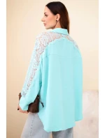 Dámská viskózová košile s krajkovými rukávy a límečkem mátová