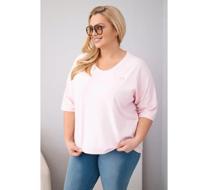 Dámská bavlněná oversize halenka Plus Size s výstřihem do V model 22036087 růžová - K-Fashion
