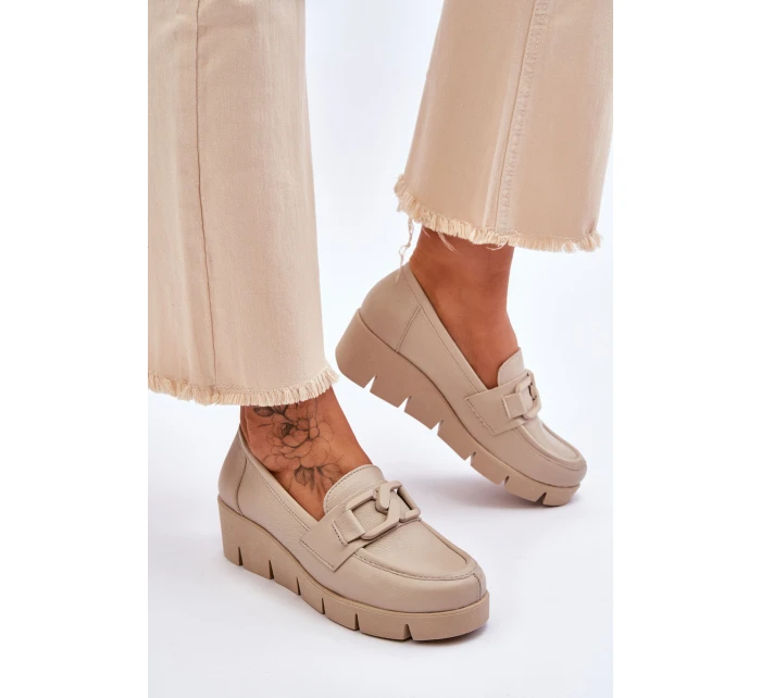 Kůže Wedge Mokasíny Béžove Felicita