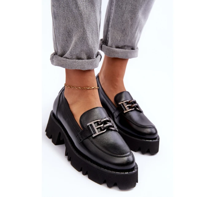 Dámské kůže polobotky s ozdobou černá model 21633020 - Laura Messi Dámské kůže polobotky s ozdobou černá model 21633020 - Laura Messi