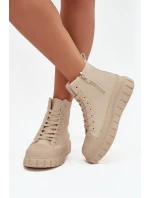 Zateplené dámské tenisky na platformě z ekokůže Big Star SS274535 béžové Zateplené dámské tenisky na platformě z ekokůže Big Star SS274535 béžové