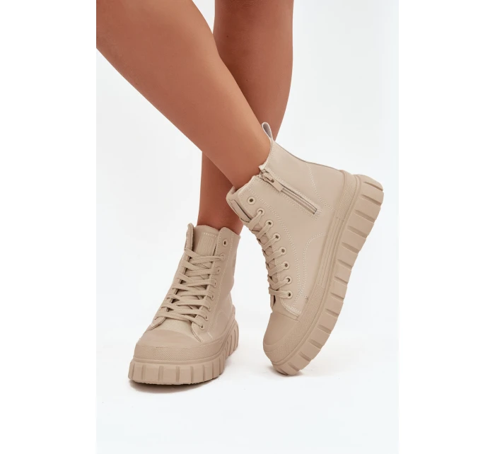 Zateplené dámské tenisky na platformě z ekokůže Big Star SS274535 béžové Zateplené dámské tenisky na platformě z ekokůže Big Star SS274535 béžové