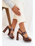 Dámské sandály na podpatku a platformě kůže Čokoládové model 21943437 - Boto