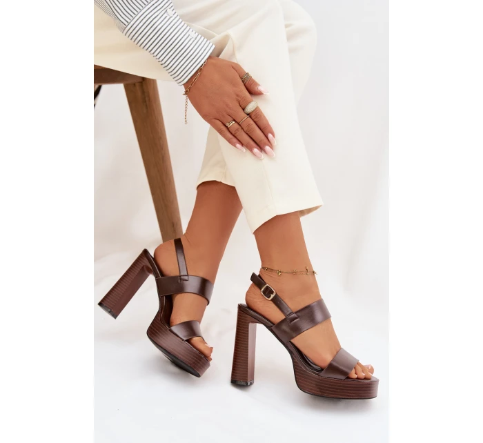 Dámské sandály na podpatku a platformě kůže Čokoládové model 21943437 - Boto