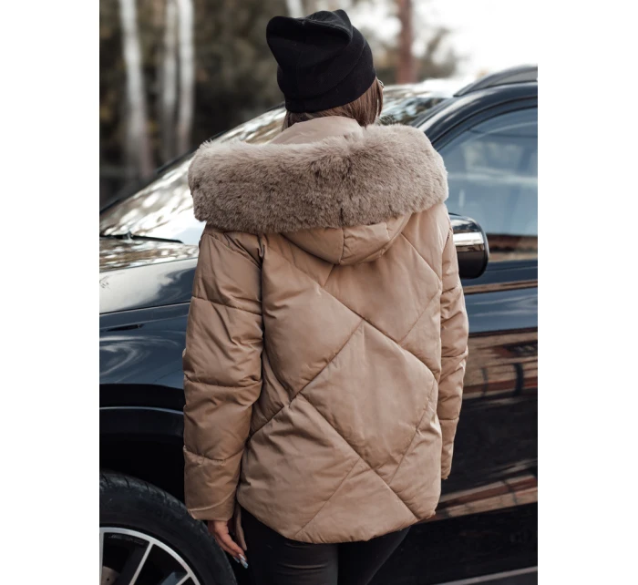 MODIVA prošívaná dámská zimní bunda s kapucí světle béžová FashionStreet TY4725