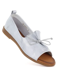 Dámské kožené polobotky s otevřenou špičkou stříbrné barvy Cambell 19388