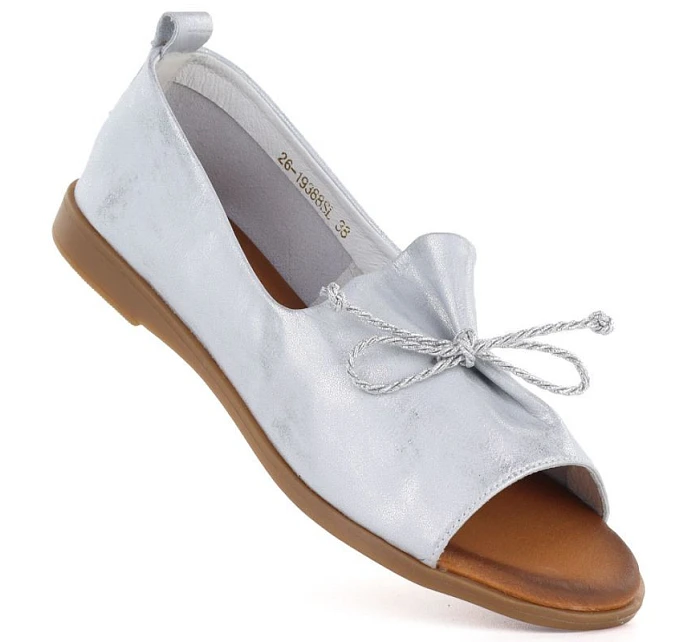 Dámské kožené polobotky s otevřenou špičkou stříbrné barvy Cambell 19388 Dámské kožené polobotky s otevřenou špičkou stříbrné barvy Cambell 19388