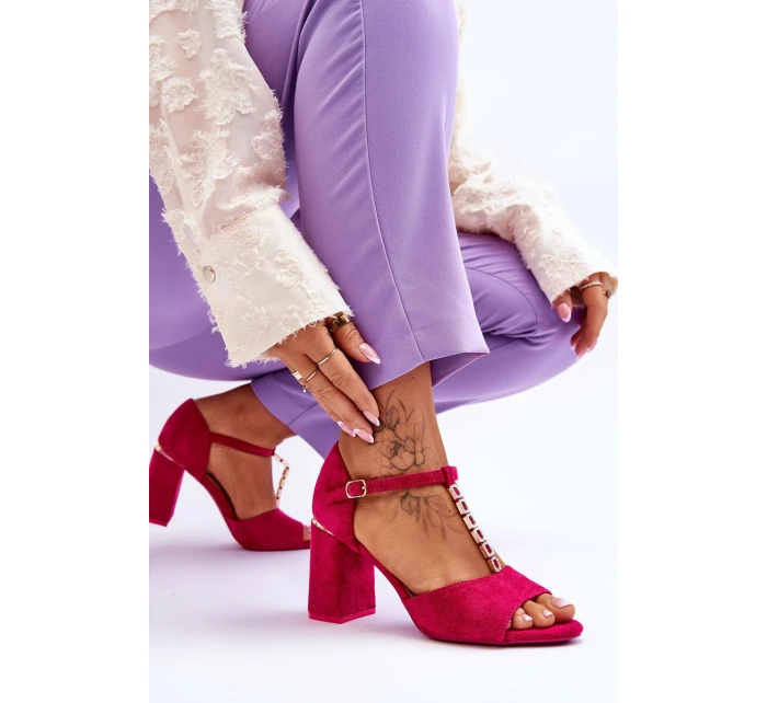 Semišové sandály na vysokém podpatku s kubickými zirkony model 21612495 - VINCEZA