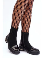 Kůže Klasické Botky Na Plochém Podpatku Černé Shendete