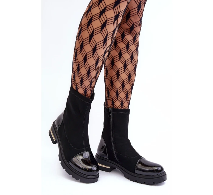 Kůže Klasické Botky Na Plochém Podpatku Černé Shendete