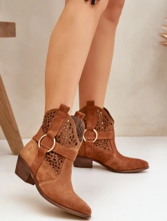 Semišové kotníkové boty v stylu s na podpatku Camel model 21682505 - Zazoo