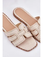 Zdobené pantofle na plochém podpatku béžové model 21699494 - Boto Zdobené pantofle na plochém podpatku béžové model 21699494 - Boto