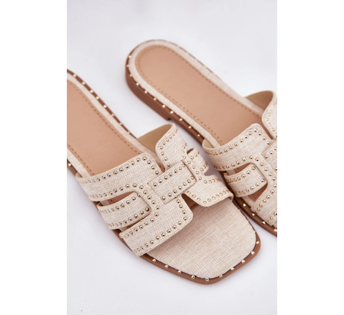 Zdobené pantofle na plochém podpatku béžové model 21699494 - Boto Zdobené pantofle na plochém podpatku béžové model 21699494 - Boto