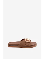 Dámské pantofle s zlatým sponou tmavě béžové Elviane