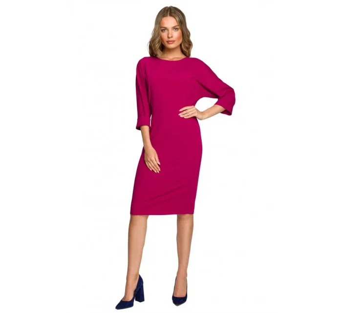 S324 Pouzdrové šaty s netopýřími rukávy - švestka