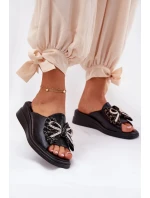 Dámské pantofle na klínu s mašlí – černé Moonzella Dámské pantofle na klínu s mašlí – černé Moonzella