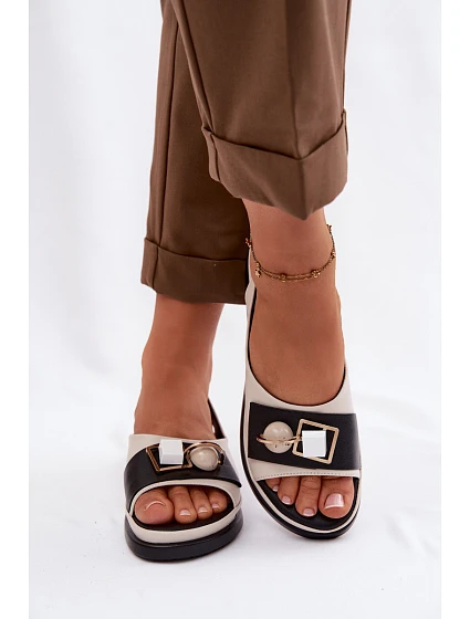 Kožené dámské sandály GR61-5932 béžovo-černé - D&A