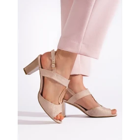 Originální  sandály zlaté dámské na širokém podpatku