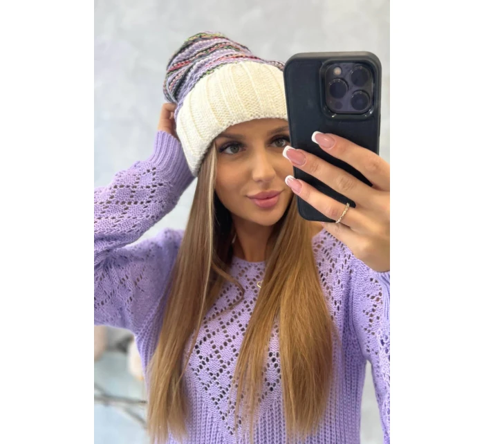 Dámská čepice Feba K330 ecru+violet Dámská čepice Feba K330 ecru+violet