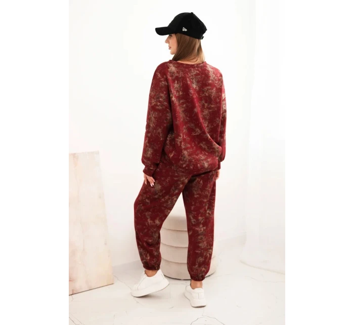 Dámská oversize souprava z viskózy s model 21421742 mikinou a efektem praní bordó - K-Fashion Dámská oversize souprava z viskózy s model 21421742 mikinou a efektem praní bordó - K-Fashion