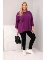 Dámská blůza plus size s bavlnou a dlouhým rukávem a nařasením tmavě fialová