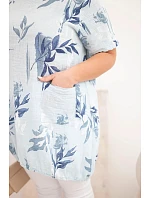 Dámská bavlněná halenka Plus Size s krátkým rukávem a zavazováním dole modrá