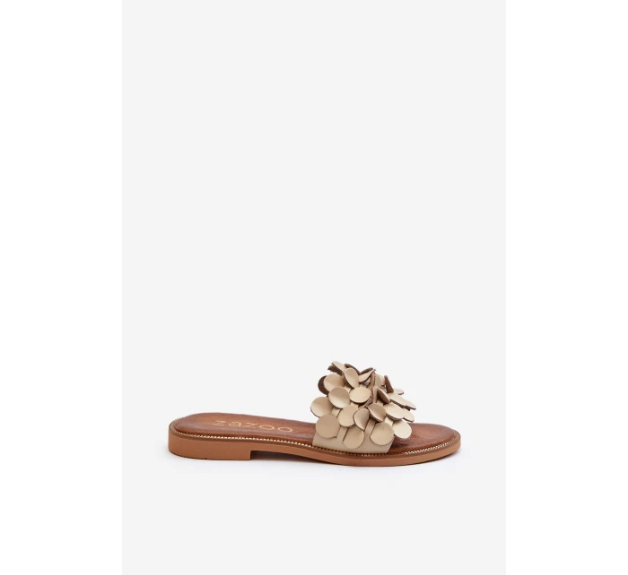 Zazoo 40381 Dámské Kožené Žabky Na Ploché Podrážce Beige