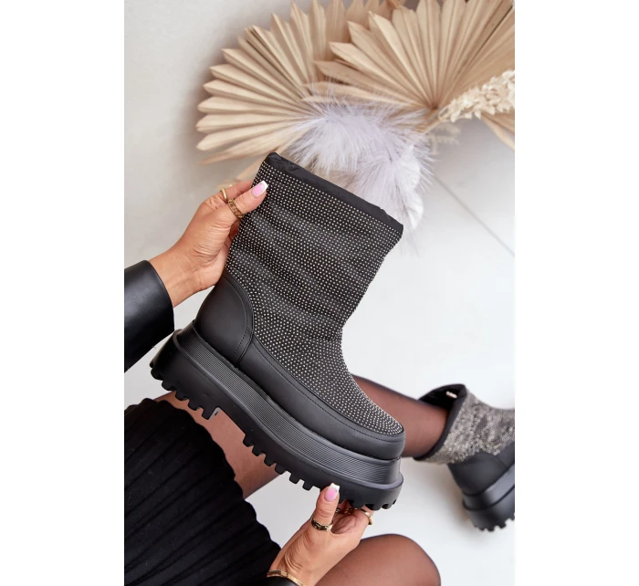 Ozdobené Sněhule Na Platformě A Plochém Podpatku Černé model 21679753 - Boto Ozdobené Sněhule Na Platformě A Plochém Podpatku Černé model 21679753 - Boto