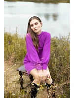 K078 Šaty s nabíraným páskem - levandulová