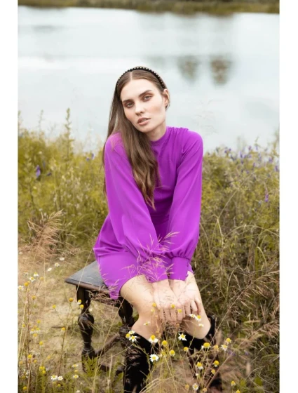 K078 Šaty s nabíraným páskem - levandulová K078 Šaty s nabíraným páskem - levandulová