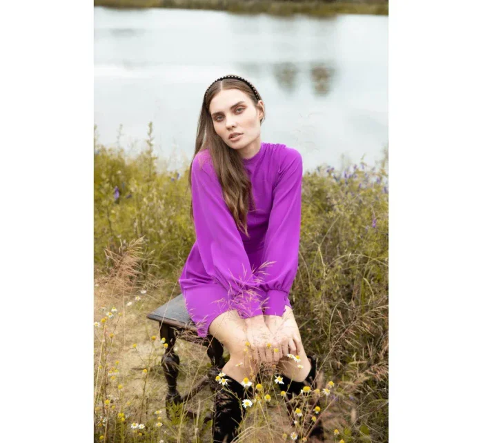 K078 Šaty s nabíraným páskem - levandulová K078 Šaty s nabíraným páskem - levandulová