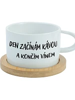 DEN ZAČÍNÁM KÁVOU A KONČÍM VÍNEM - bílý hrníček makronka 200 ml