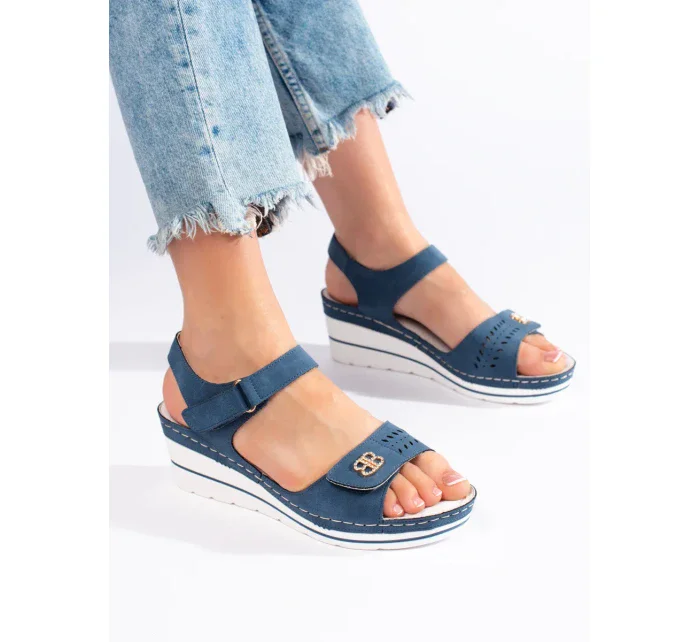 Luxusní modré sandály dámské na klínku Luxusní modré sandály dámské na klínku