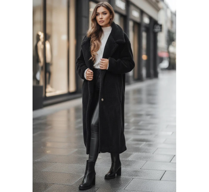 Dámský zimní kabát teddy s kožešinou dlouhý černý FashionStreet NY0760z