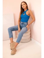 Dámská model 21217861 blůza s výřezem a ozdobnou sponou chabrová - K-Fashion Dámská model 21217861 blůza s výřezem a ozdobnou sponou chabrová - K-Fashion