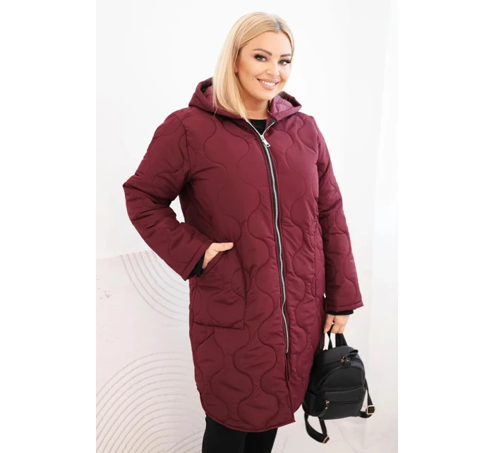 Dámská zimní prošívaná bunda Plus Size s kapucí švestková