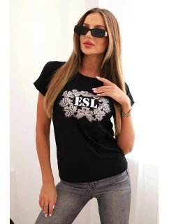 Dámská bavlněná halenka s ozdobným potiskem model 22014263 černá - K-Fashion