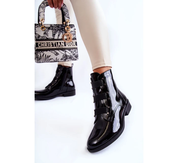 Lakované Teplé Boty Na Plochém Podpatku černé Geira