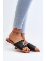 Ploché dámské žabky s pletením a ozdobou černé model 21657874 - EVENTO