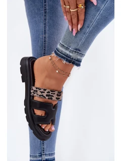 Kožené Dámské Sandály S Páskem Leopard Vinceza 66769 Černé
