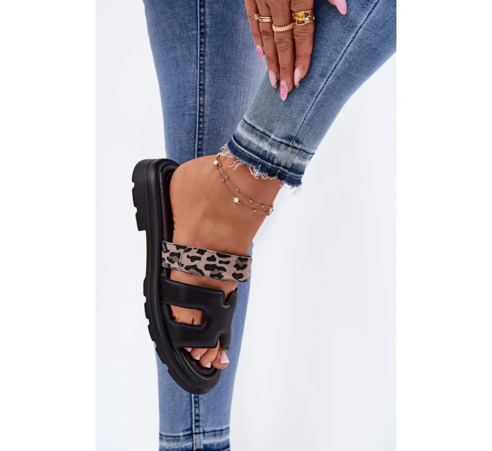 Kožené Dámské Sandály S Páskem Leopard Vinceza 66769 Černé