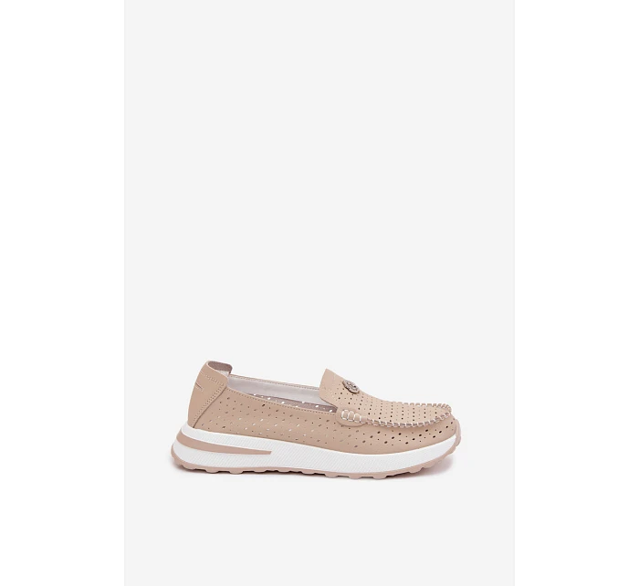 Dámské vzorované mokasíny z přírodní kůže béžové model 22095036 - EVENTO Dámské vzorované mokasíny z přírodní kůže béžové model 22095036 - EVENTO