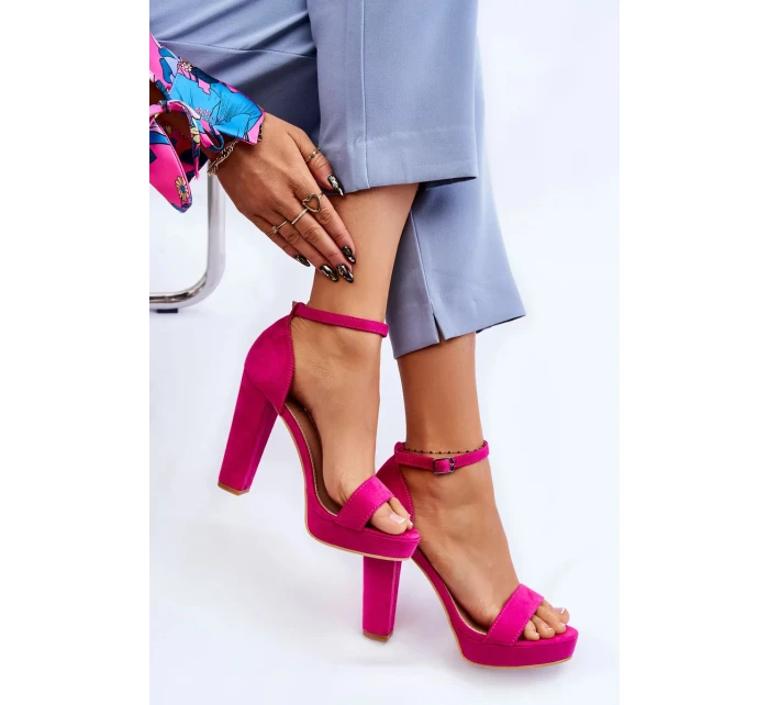 Semišové Sandály Na Podpatku Fuchsie Spectacular