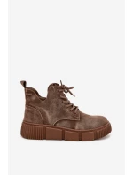 Dámské nízké semišové kotníkové boty na platformě Big Star – béžové Dámské nízké semišové kotníkové boty na platformě Big Star – béžové