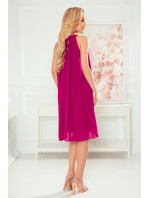 ALIZEE - Dámské šifonové šaty ve fuchsiové barvě se zavazováním 350-7