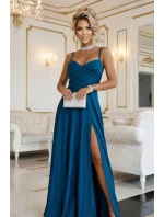 model 21848973 Dlouhé večerní šaty bez ramínek s rozparkem na nohou námořnické barvy - numoco basic